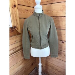 Talula Babaton Olive Green Cotton Twill Moto Jacket Full Zip XS